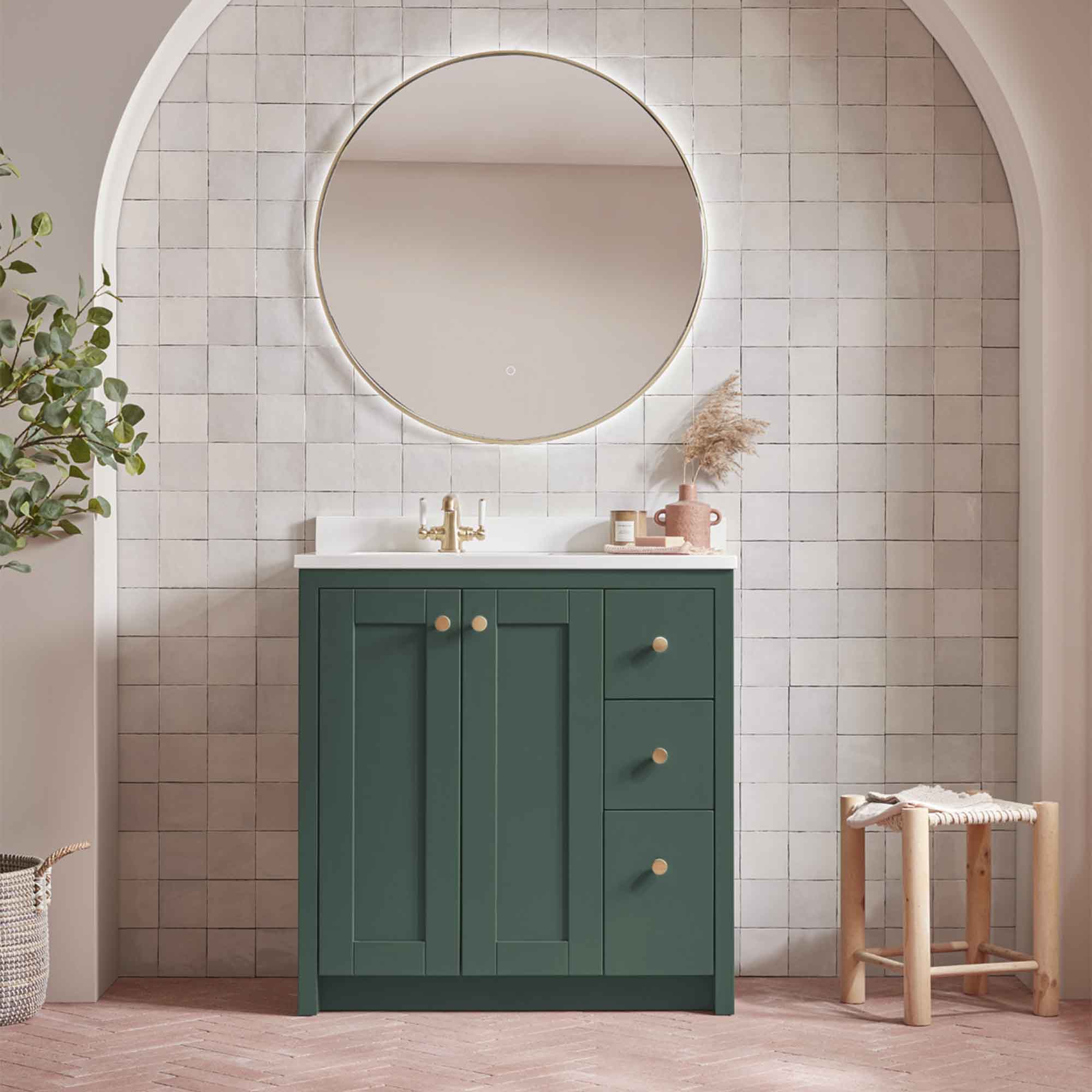 tavistock lansdown 800 floorstanding vanity unit with underslung basin and worktop sherwood green