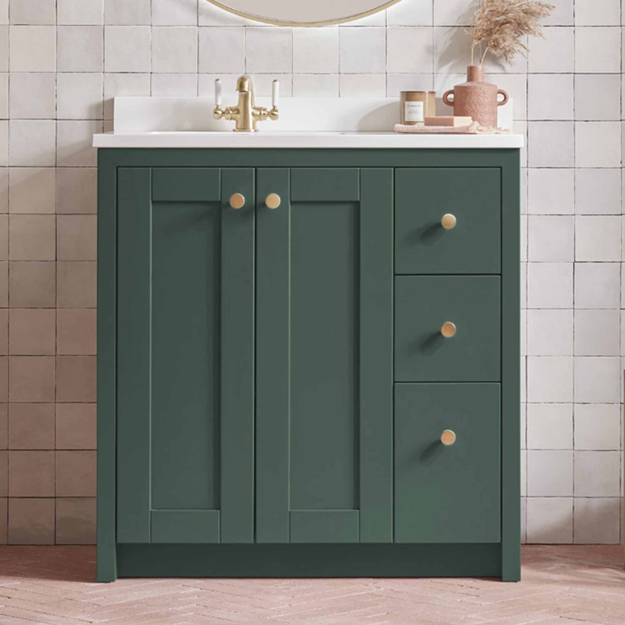 tavistock lansdown 800 floorstanding vanity unit with underslung basin and worktop sherwood green