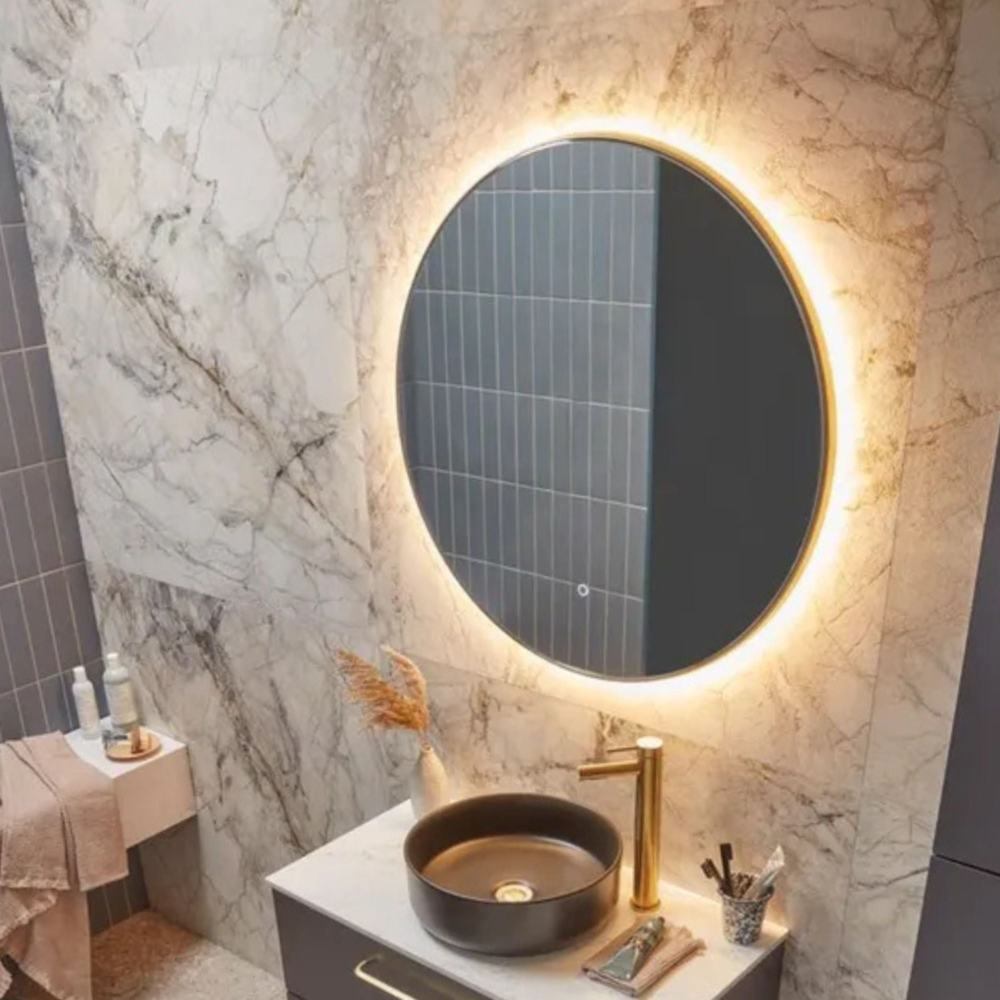 Tavistock Oxygen 80 Round LED Bathroom Mirror Brushed Brass