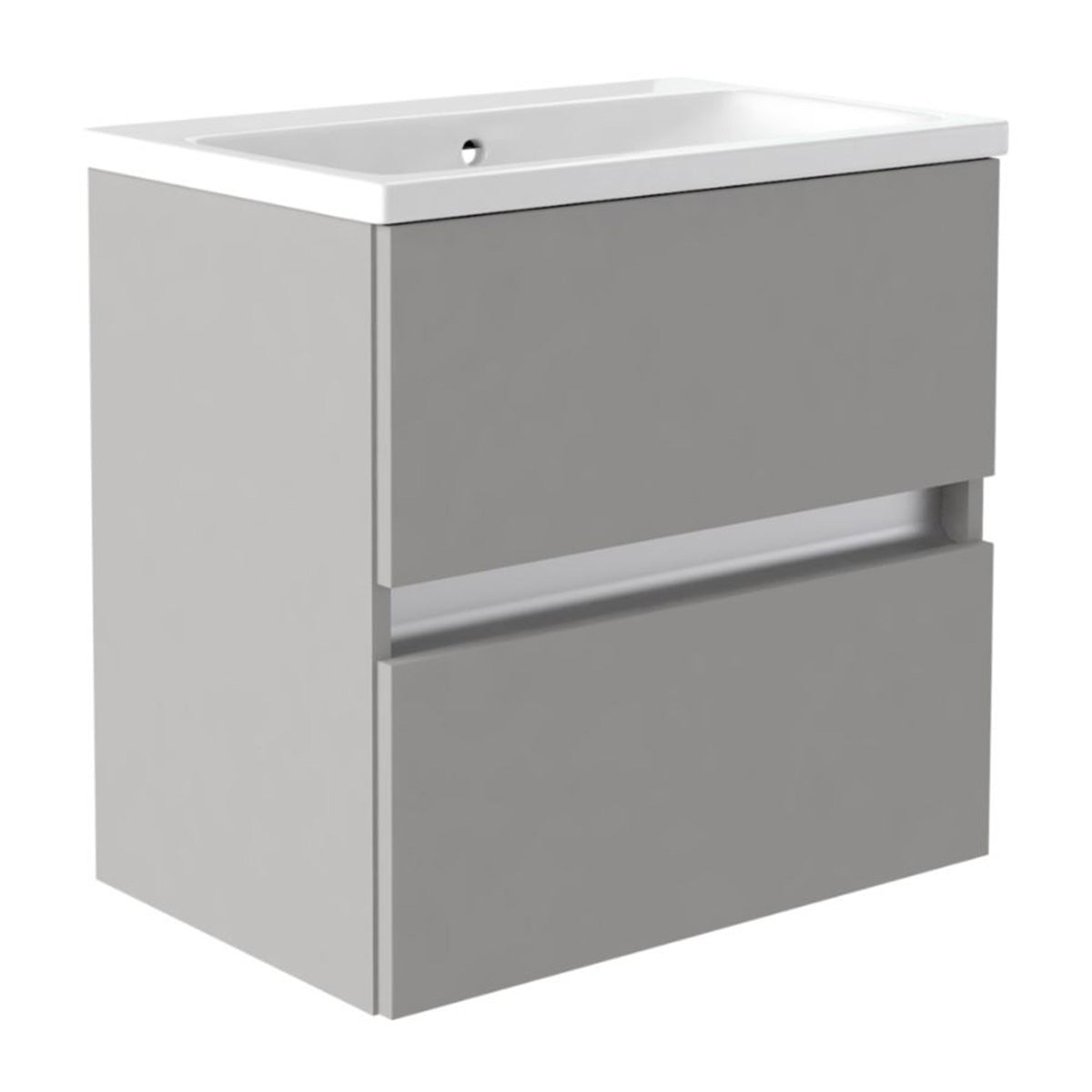 utopia qube 600mm 2 drawer wall hung vanity unit with ceramic basin pebble grey
