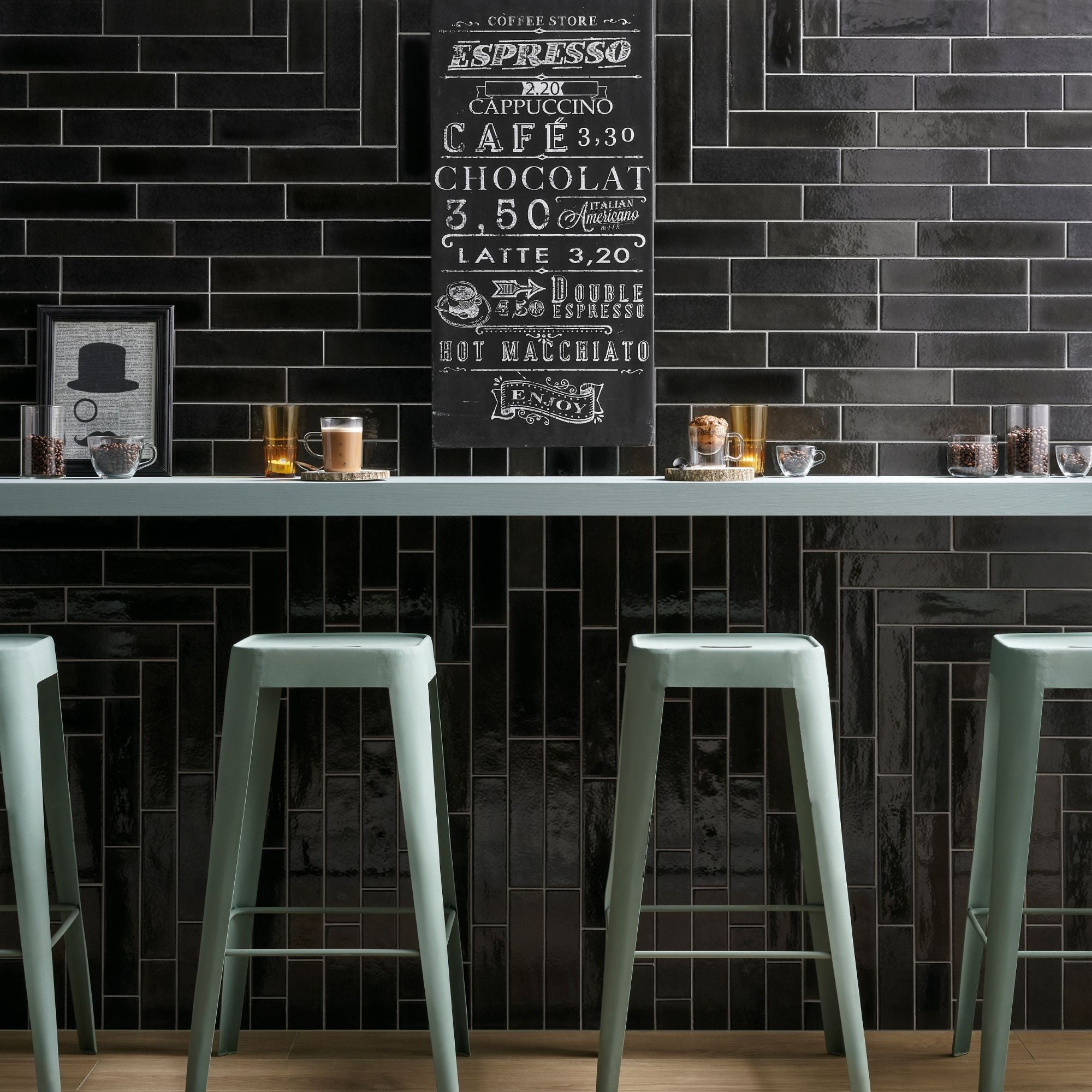 ColorART Black Wall Tile 6.25x25cm Gloss Deluxe Bathrooms