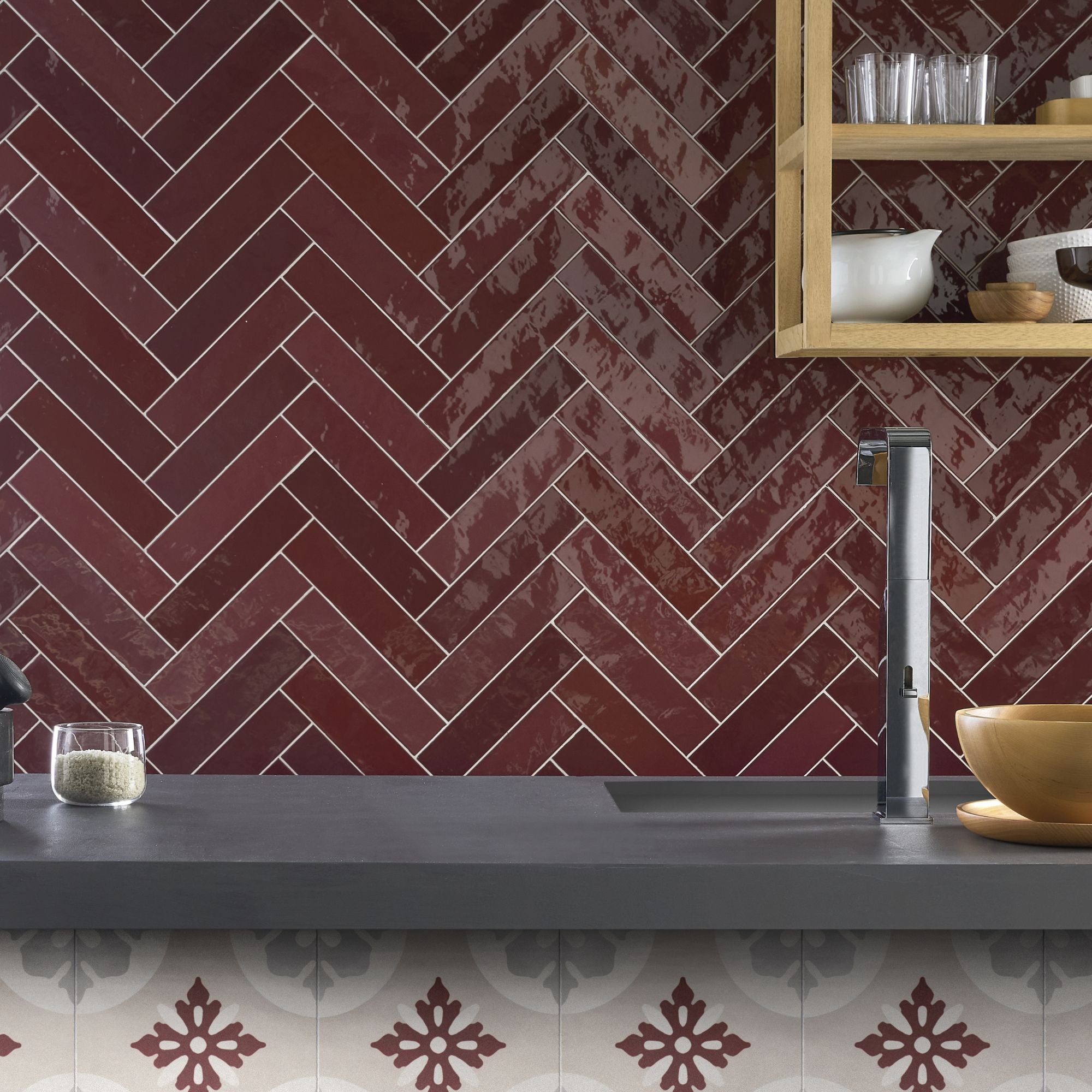 Vibe Burgundy Wall Tile 6.25x25cm Gloss
