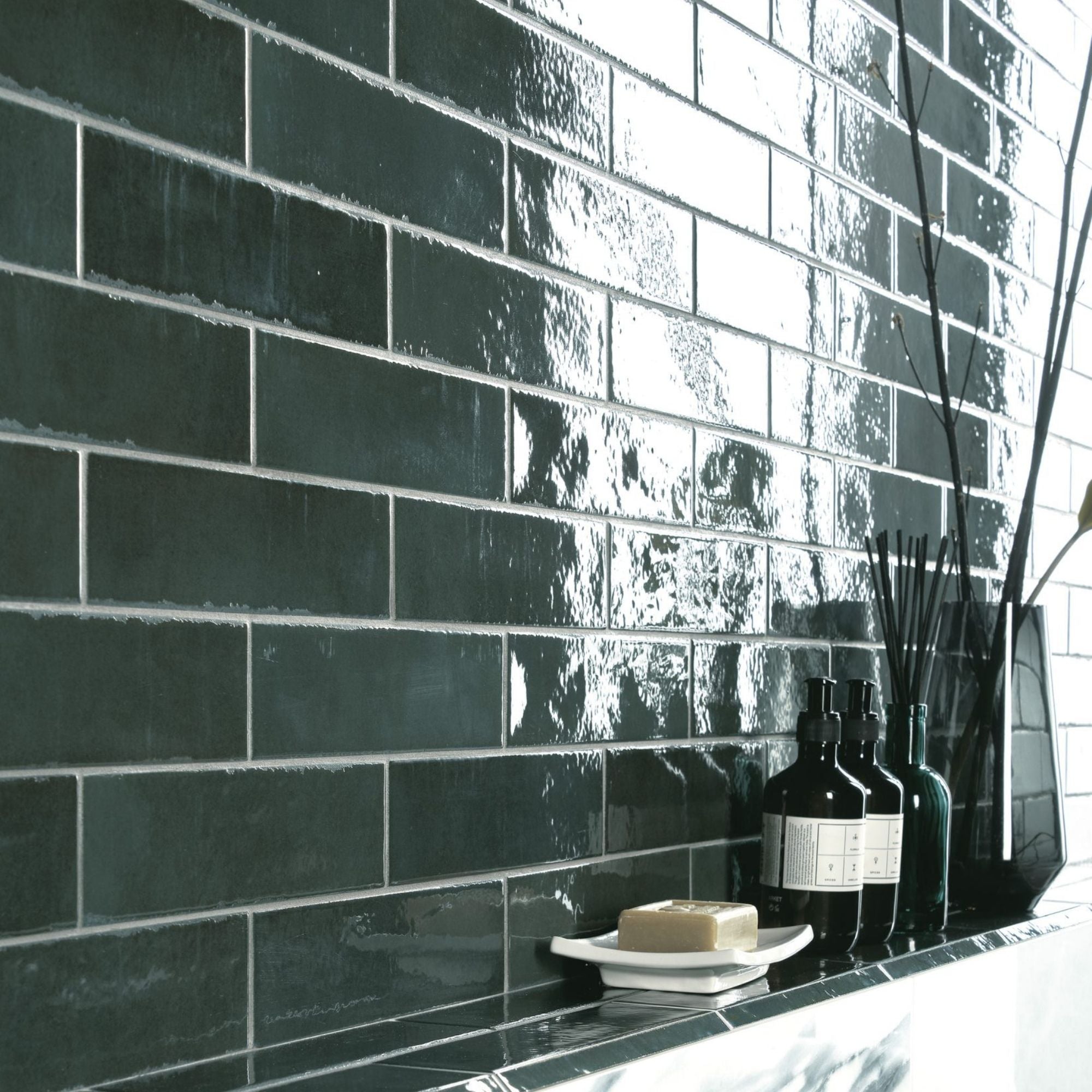 my art verde 6x25cm wall tile glossy finish deluxe bathrooms