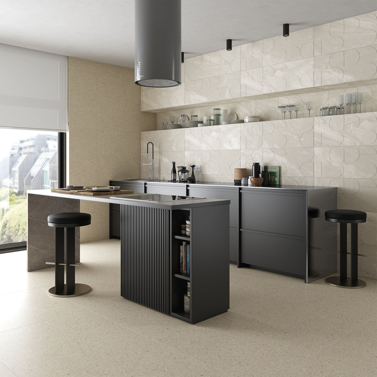 Vives Niza Beige Terrazzo Effect Porcelain Tile 80x80cm Matt Lifestyle Image
