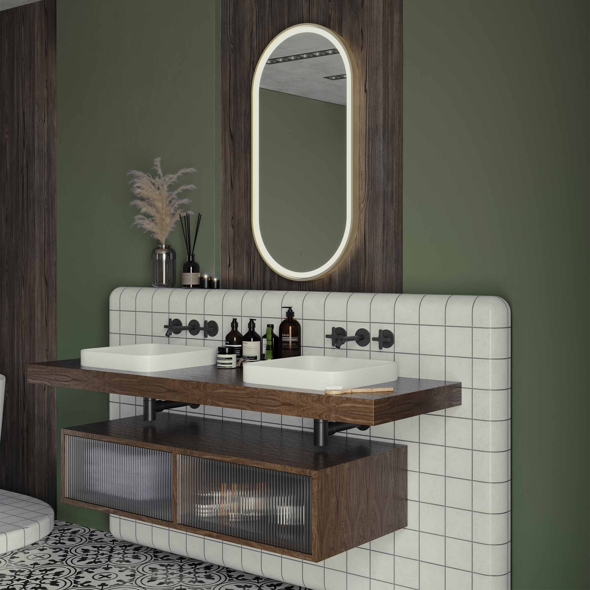 Voyage Capsule Oval LED Bathroom Mirror - Brushed Brass