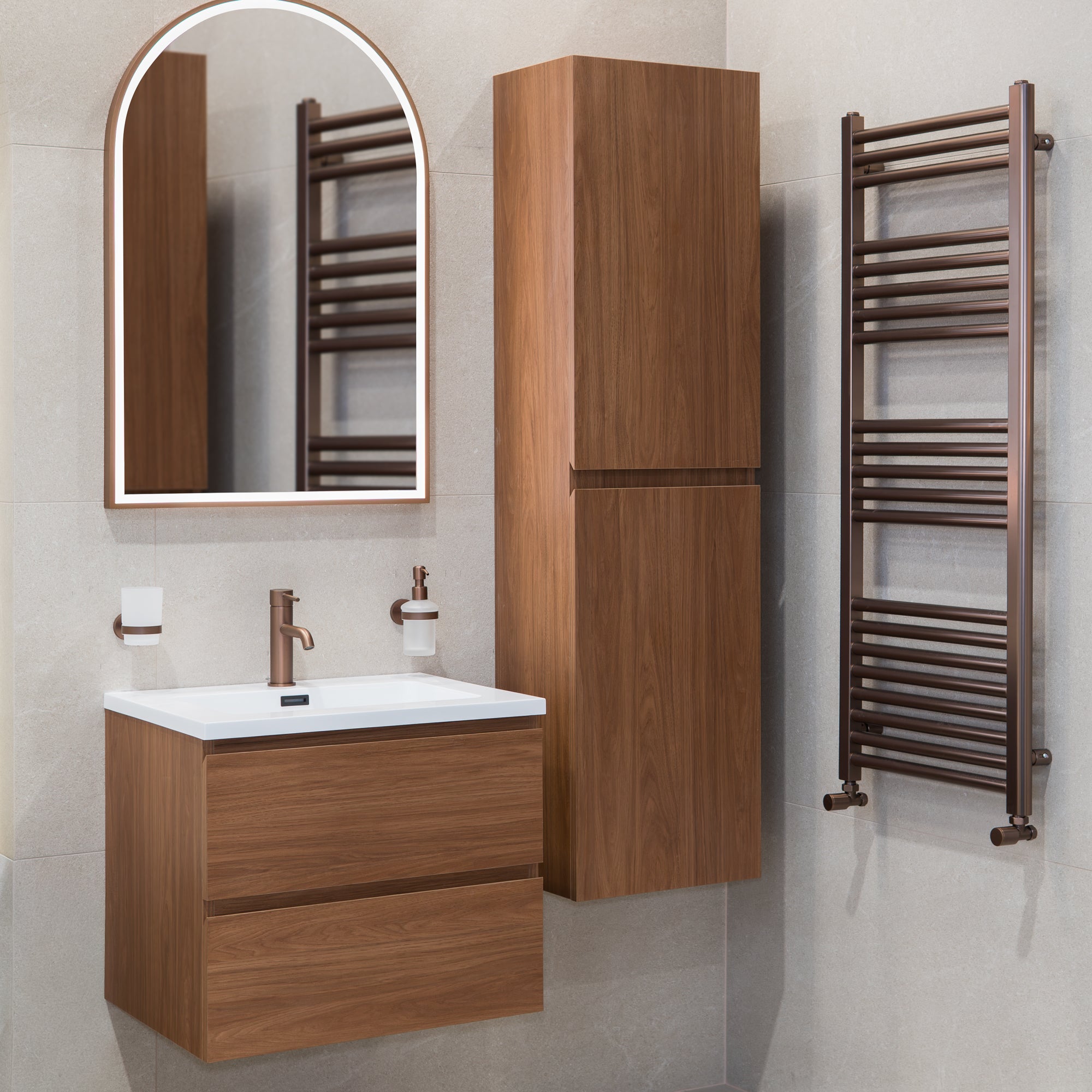 Granlusso™ Rocco Walnut Wall Mounted Vanity Unit With Washbasin