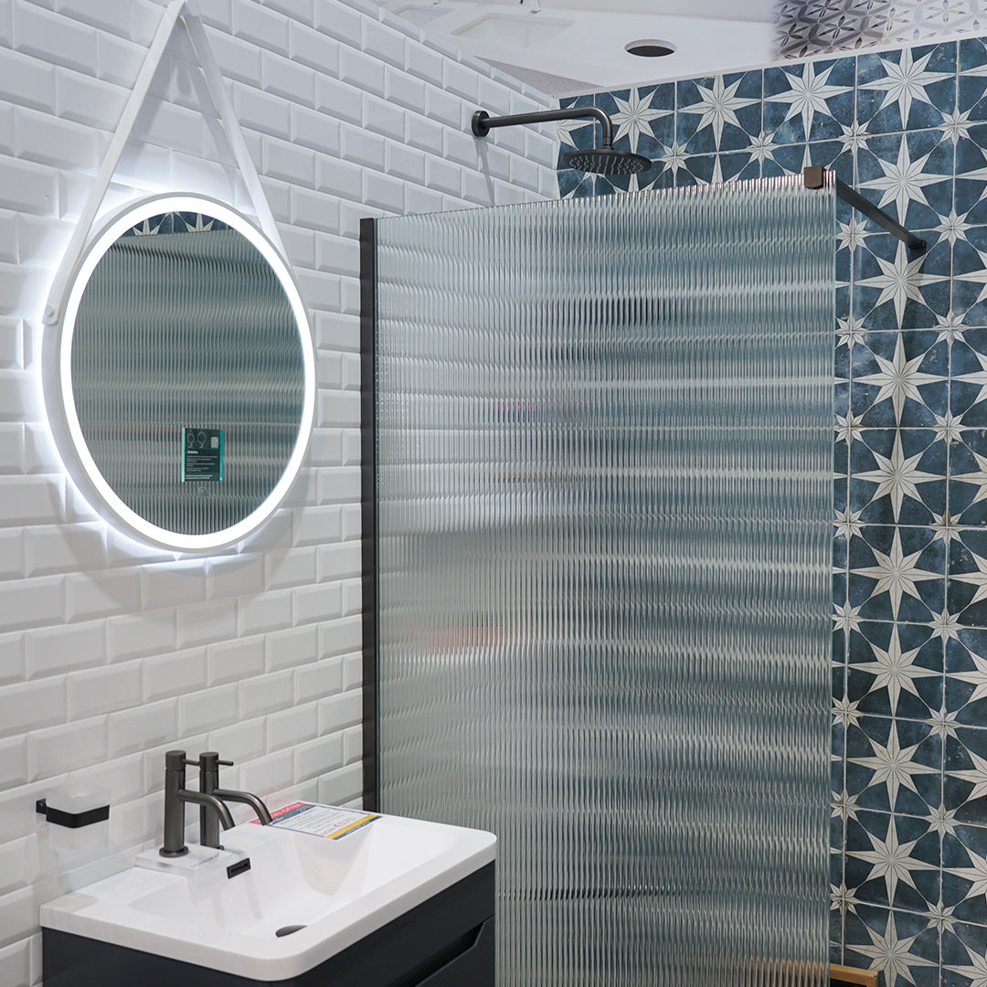 Granlusso 8 Fluted Glass Frameless Wetroom Shower Screen gun metal