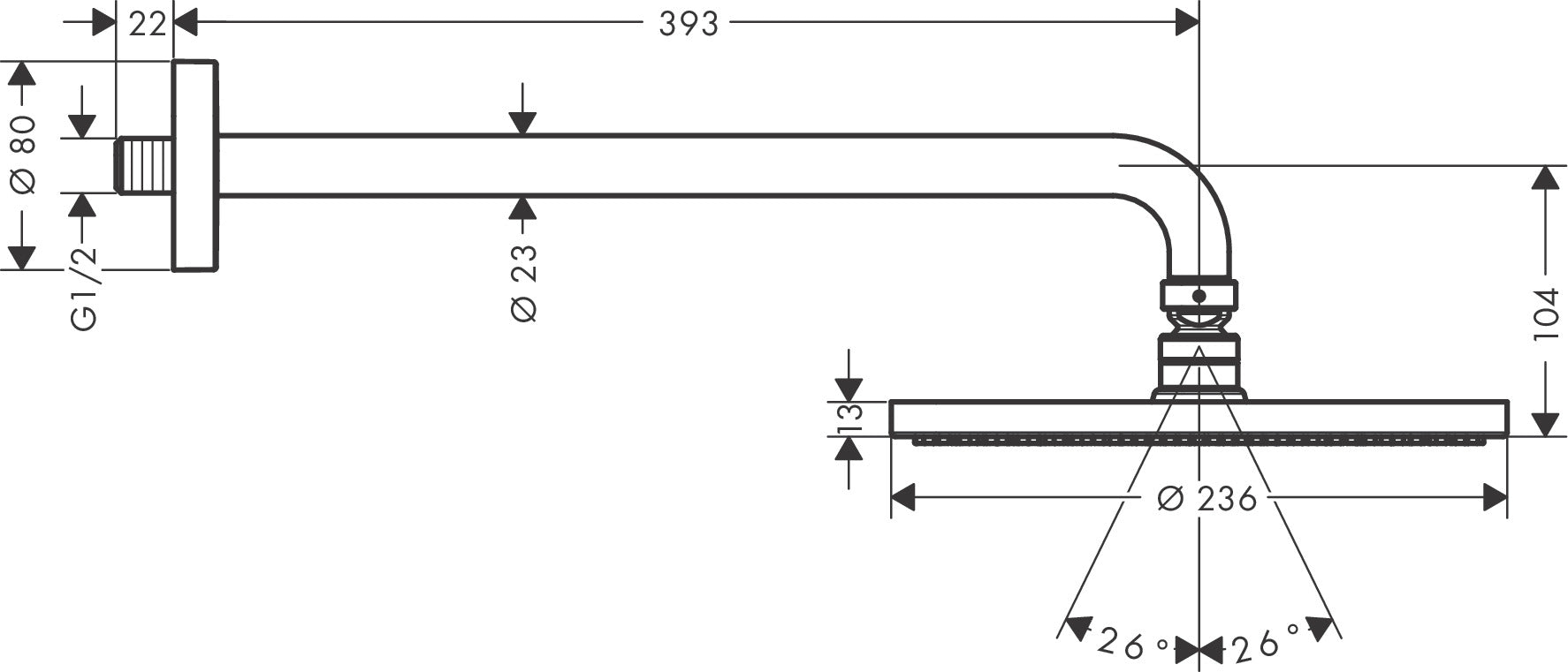 Hansgrohe Powder Rain Overhead Shower With Powder Rail Kit and Round Valve