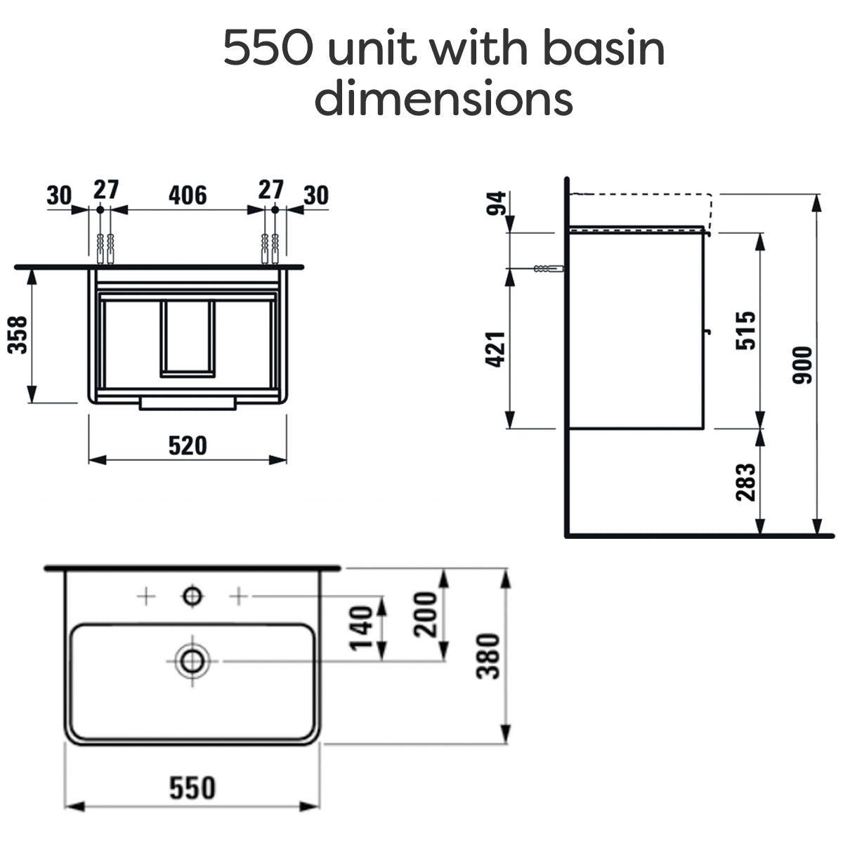 Laufen pro S Base Compact Wall Hung Two Drawer Vanity Unit With Washbasin