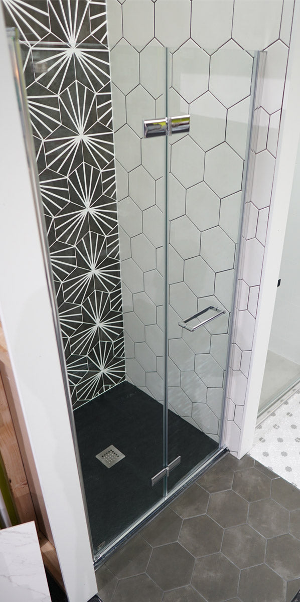 Merlyn 8 Series Frameless Hinged Bi-Fold Shower Door In Recess