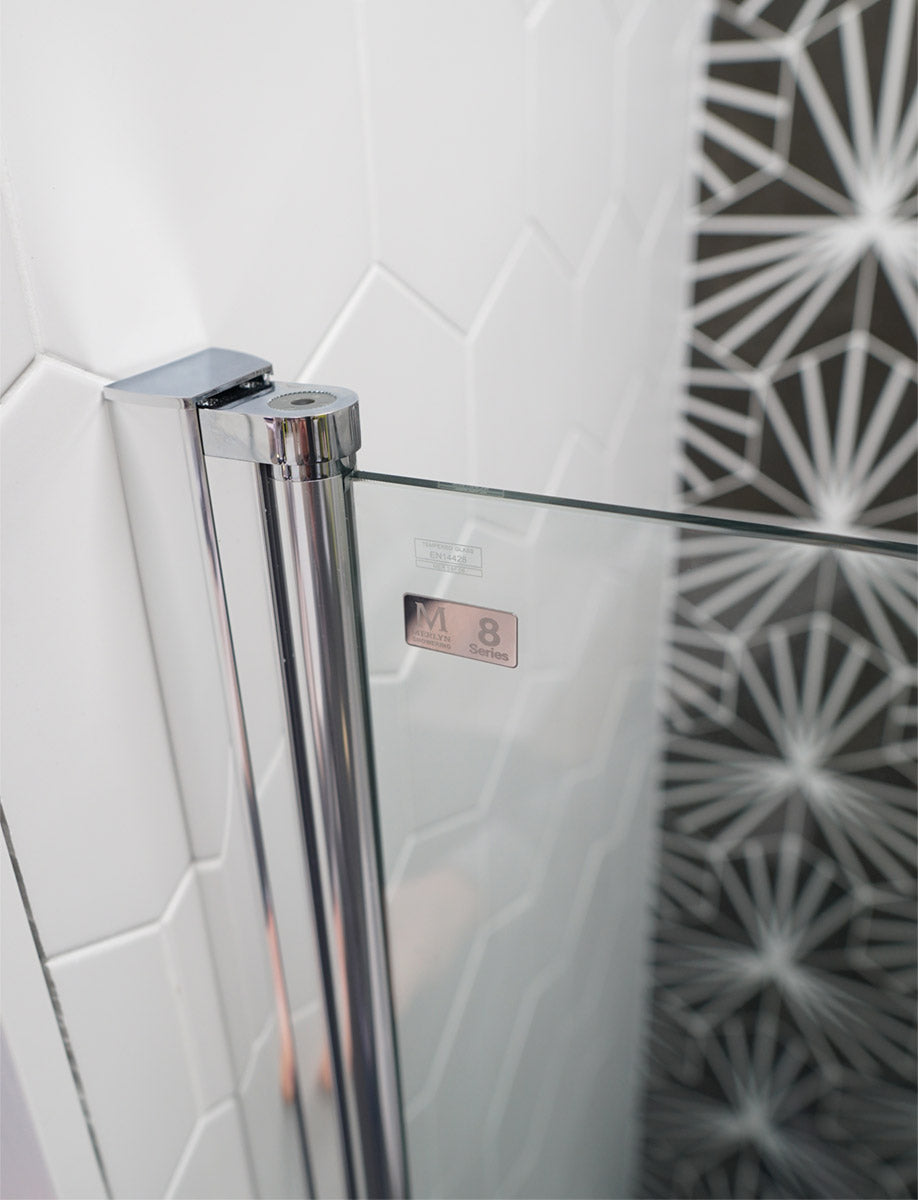 Merlyn 8 Series Frameless Hinged Bi-Fold Shower Door With Side Panel