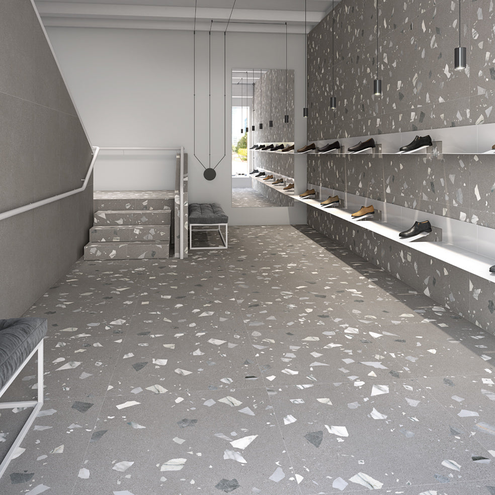 Arcana Elburg Ribe Antracita Terrazzo Effect Porcelain Tile 80x80cm