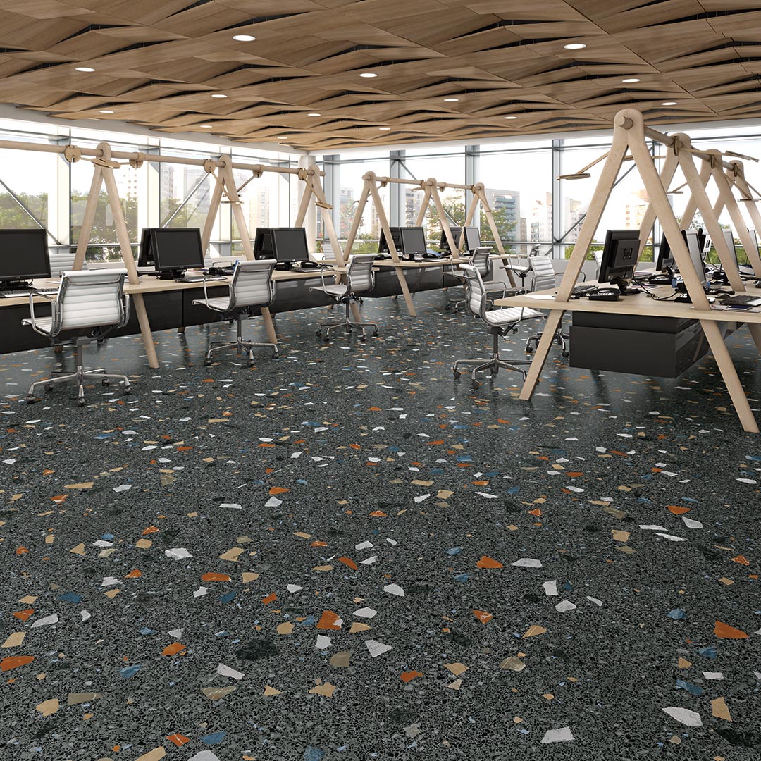 Stracciatella Nero Terrazzo Effect Porcelain Tile Matt 80x80cm