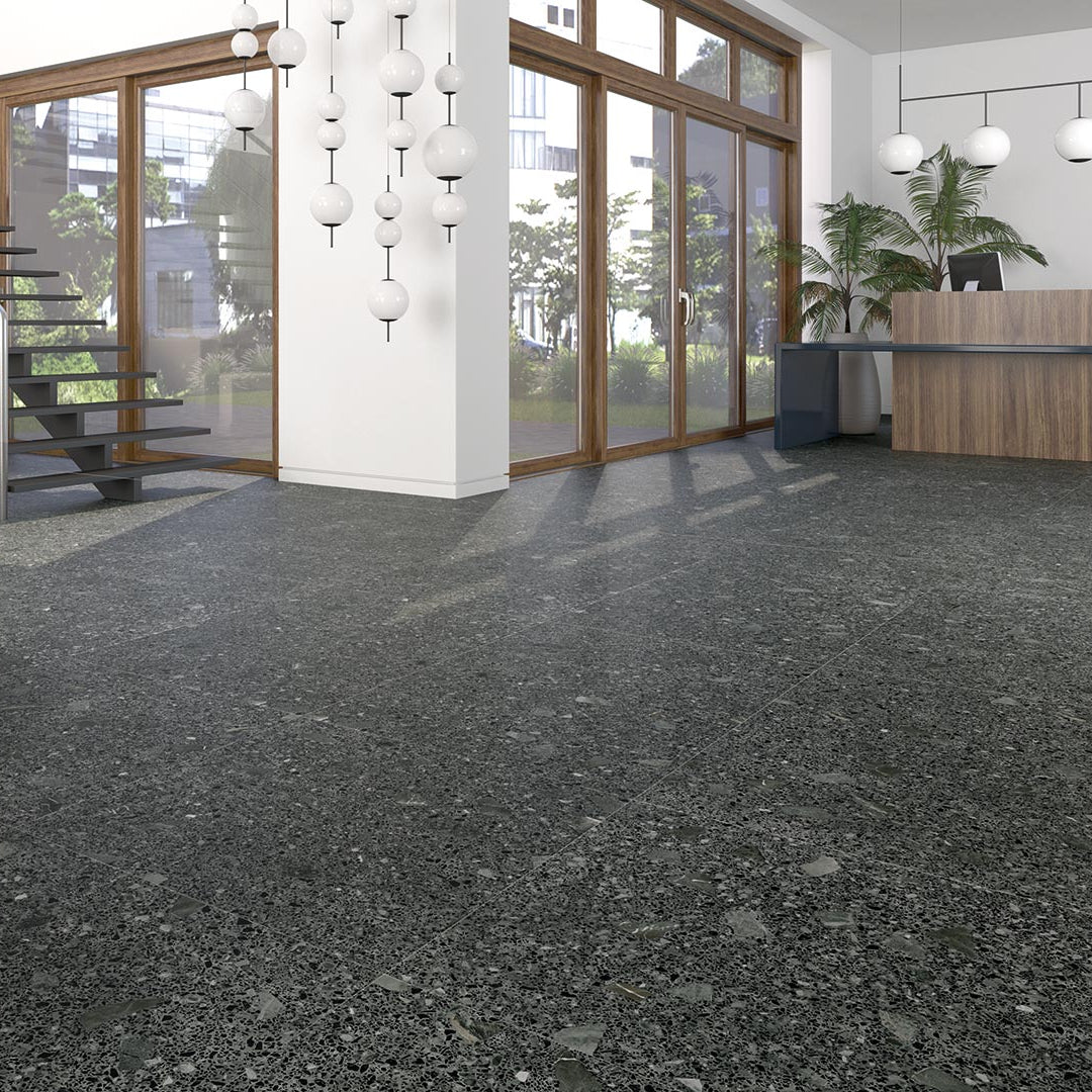 Miscela Nero Terrazzo Effect Porcelain Tile Matt 80x80cm