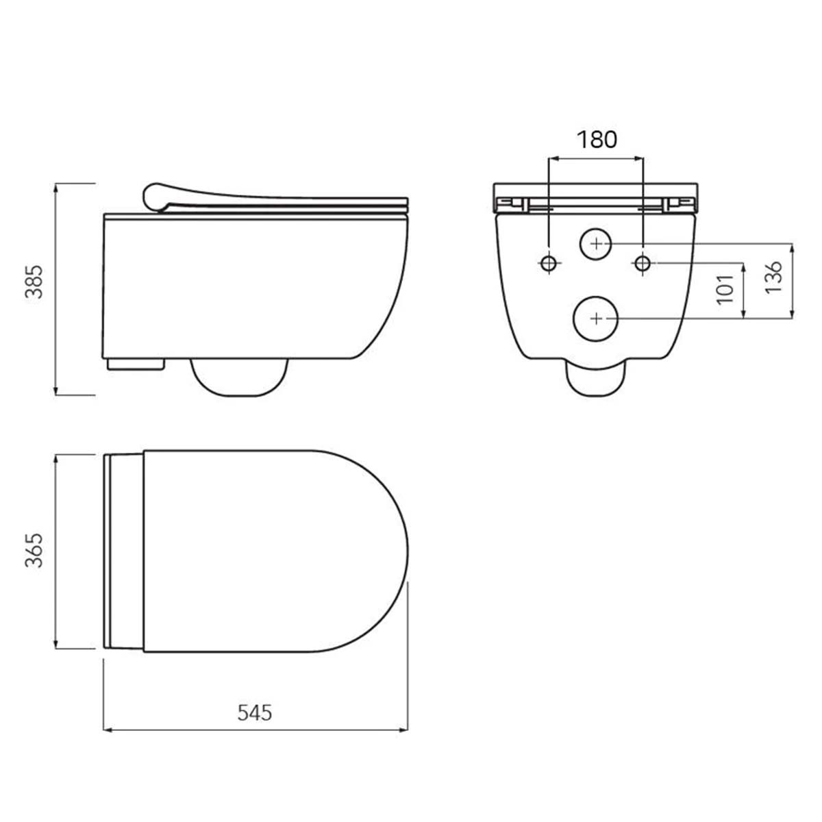 Amalfi Rimless Wall Hung WC Pan With Soft Close Toilet Seat Dimensions