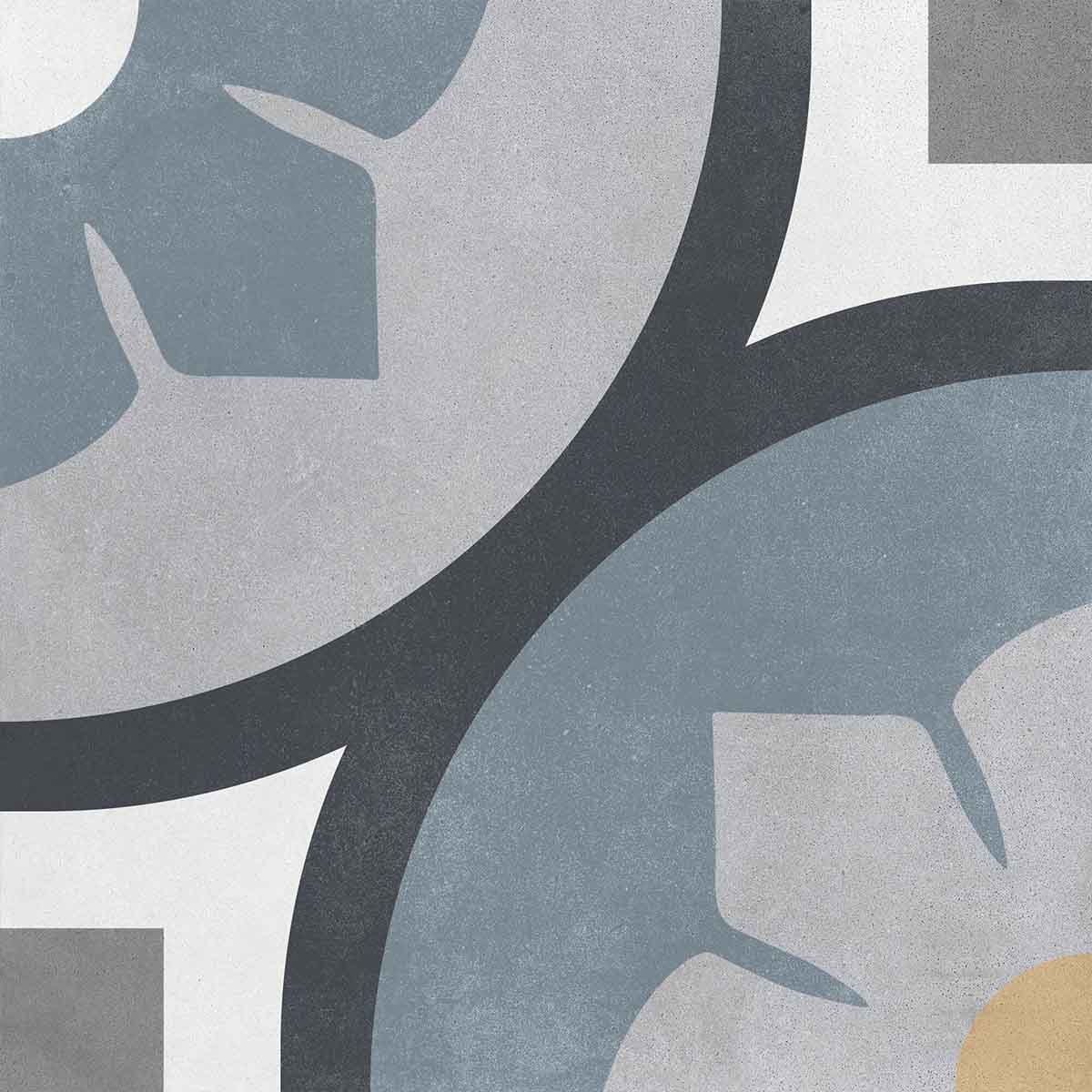 Aruba Bloom Blue Pattern Porcelain Tile 22.3x22.3cm Matte