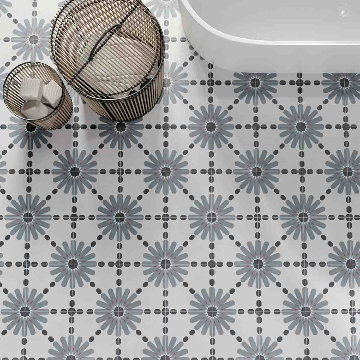 Aruba Daisy Blue Pattern Porcelain Tile 22.3 x 22.3cm Matt Lifestyle