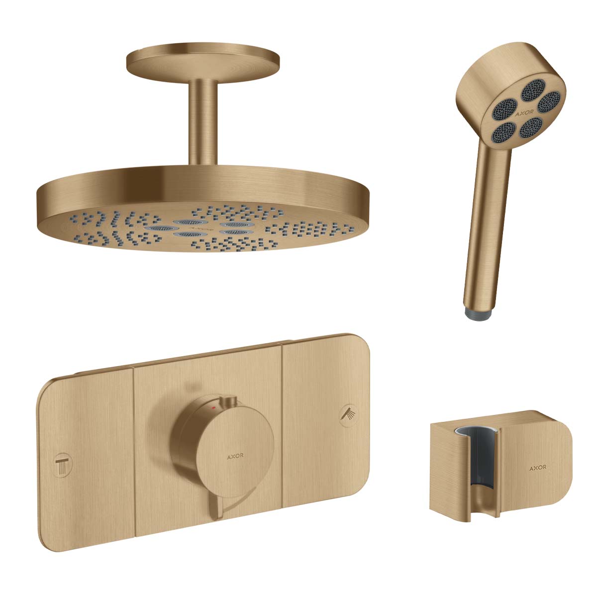 Axor One 2 Outlet Thermostatic Valve with Overhead and Handheld Shower Brushed Bronze