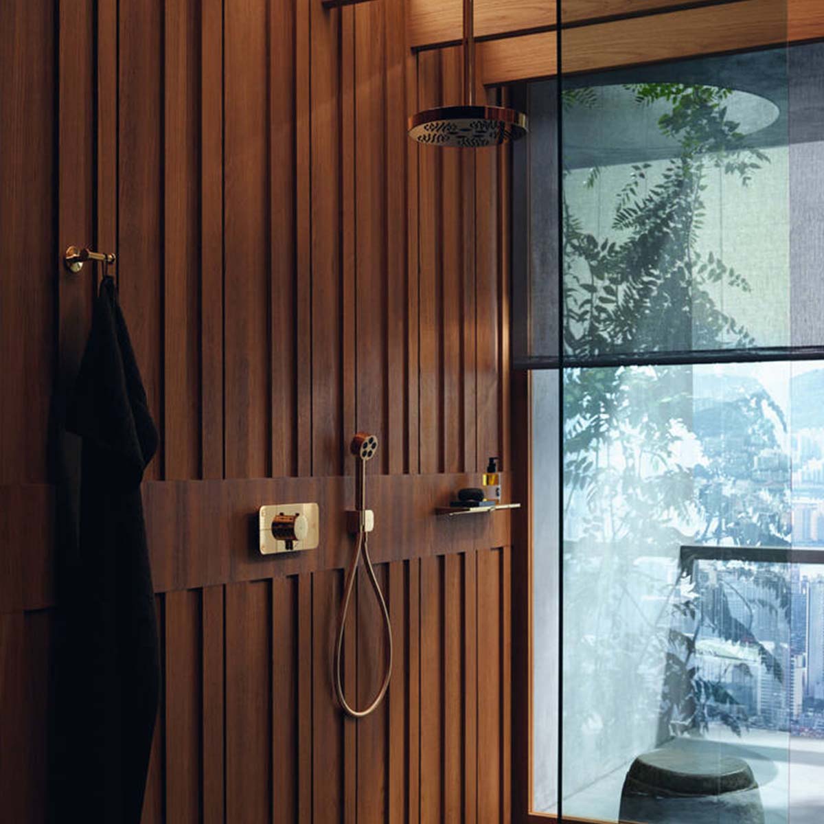 Axor One 2 Outlet Thermostatic Valve with Overhead and Handheld Shower Lifestyle