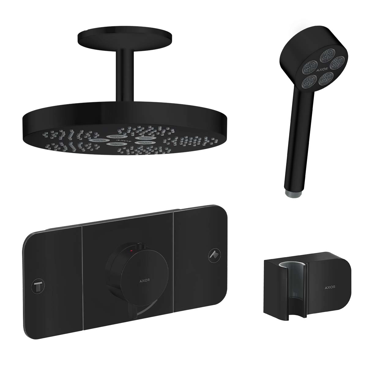 Axor One 2 Outlet Thermostatic Valve with Overhead and Handheld Shower Matt Black