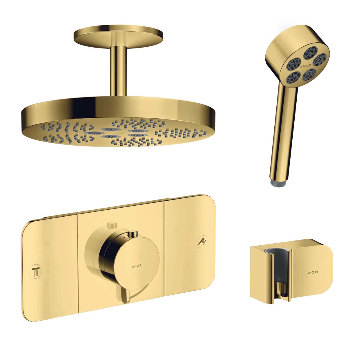 Axor One 2 Outlet Thermostatic Shower Valve Mixer with Overhead and Handset