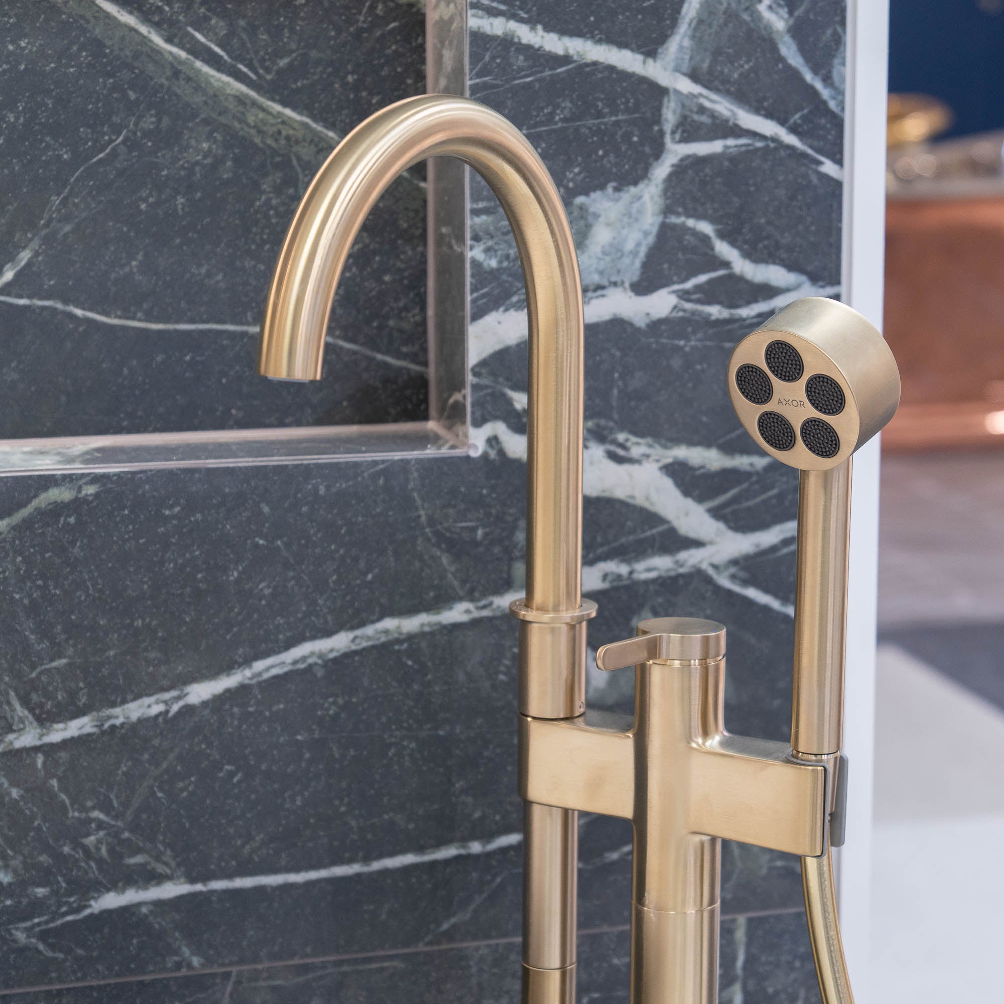 Axor One Floorstanding Bath Shower Mixer With Handset Brushed Bronze