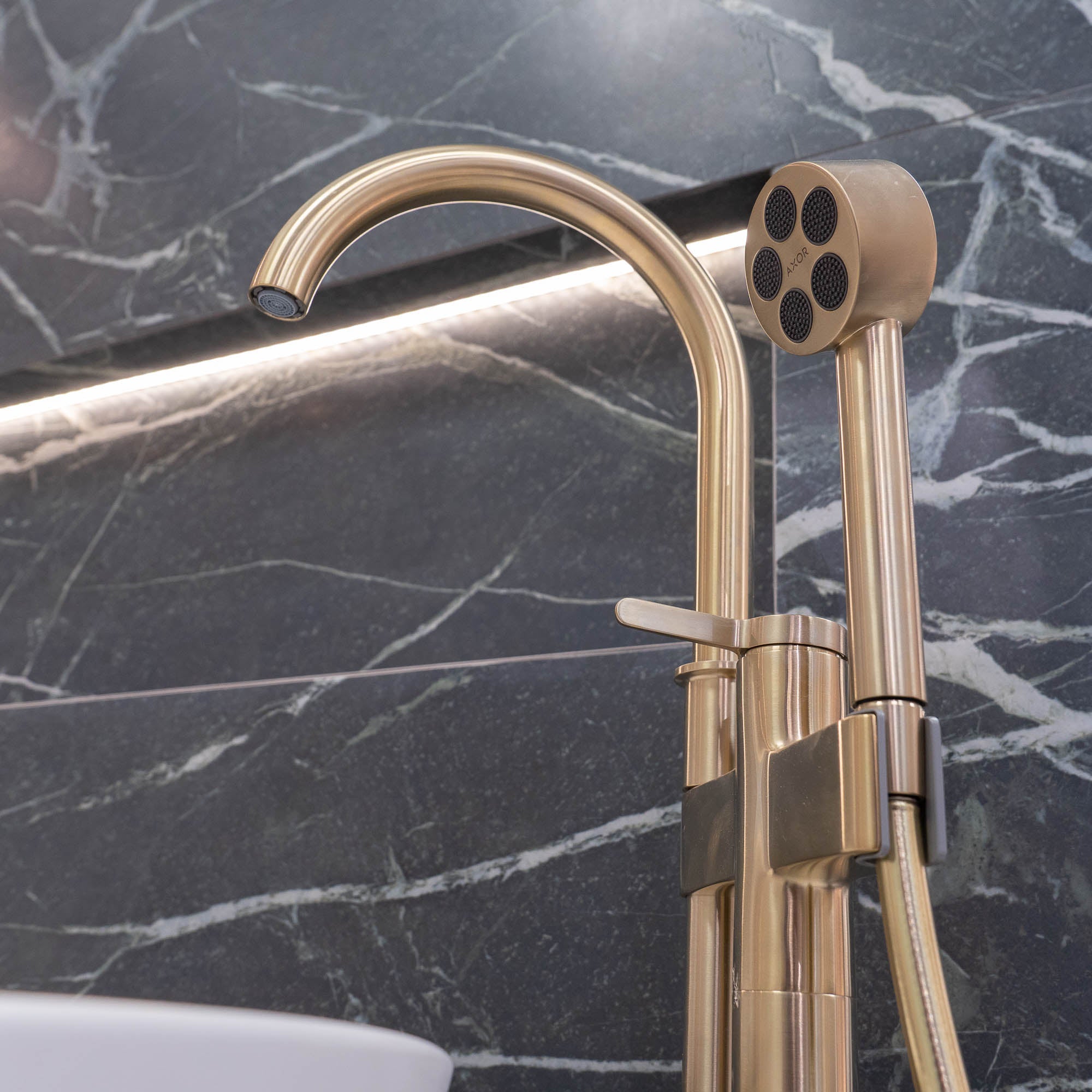 Axor One Floorstanding Bath Shower Mixer With Handset Brushed Bronze