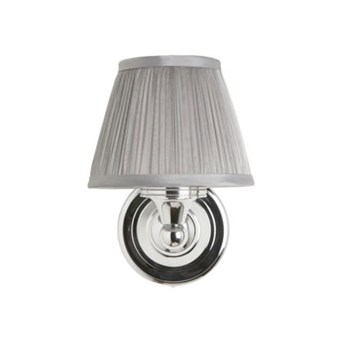 Burlington Bathroom Round Wall Light with Chrome Base & Silver Chiffon Shade Deluxe Bathrooms Ireland