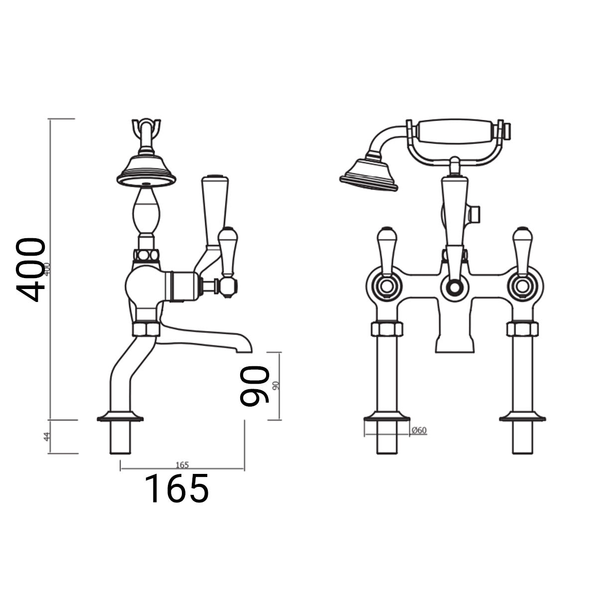Crosswater Belgravia Lever Bath Shower Mixer With Handheld Kit - Chrome