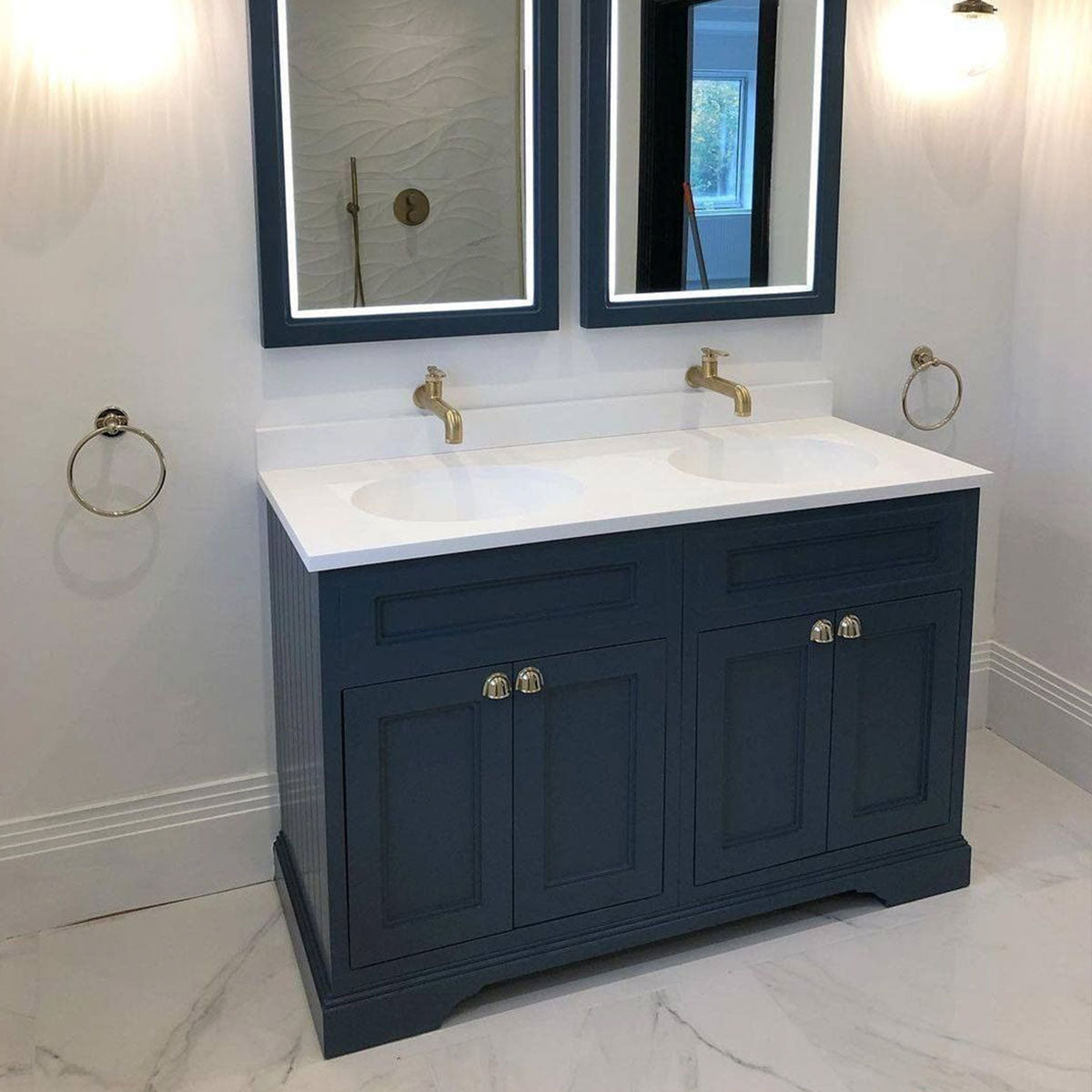 Burlington 1300 Freestanding 4 Door Vanity Unit With Worktop and Double Bowl Deluxe Bathrooms Ireland