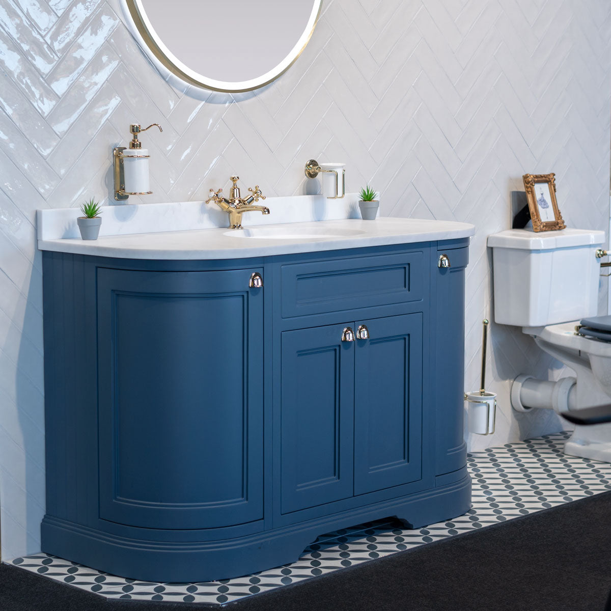 Burlington 1340 Freestanding 4 Door Curved Vanity Unit With Worktop and Basin Deluxe Bathrooms Ireland