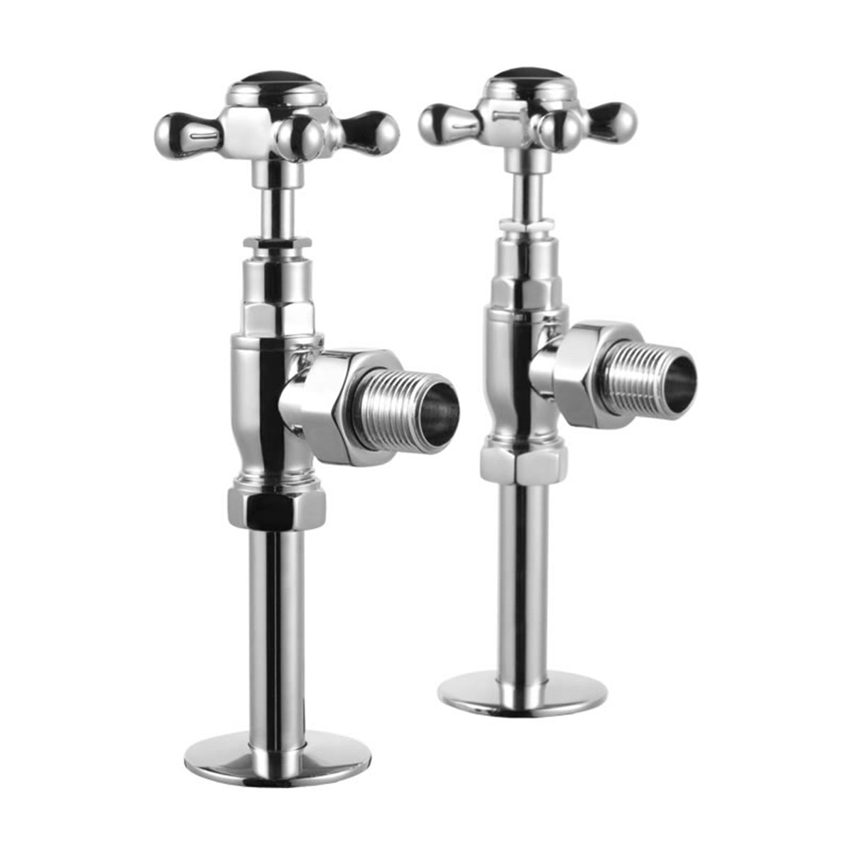 Burlington Angled Radiator Valves Chrome with Black Accent Deluxe Bathrooms Ireland
