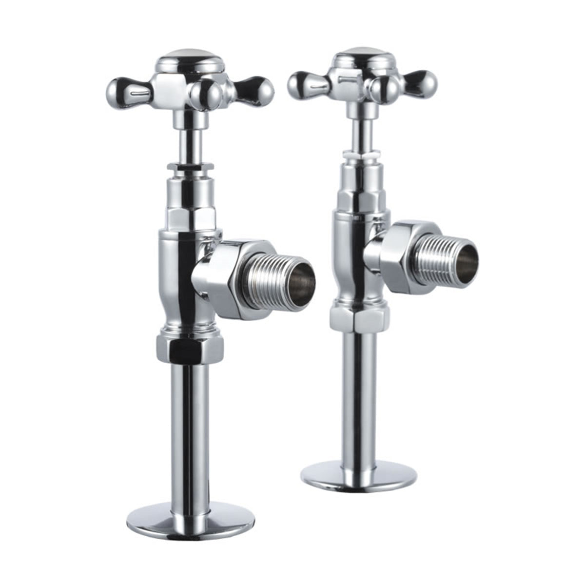 Burlington Angled Radiator Valves Chrome with White Accent Deluxe Bathrooms Ireland