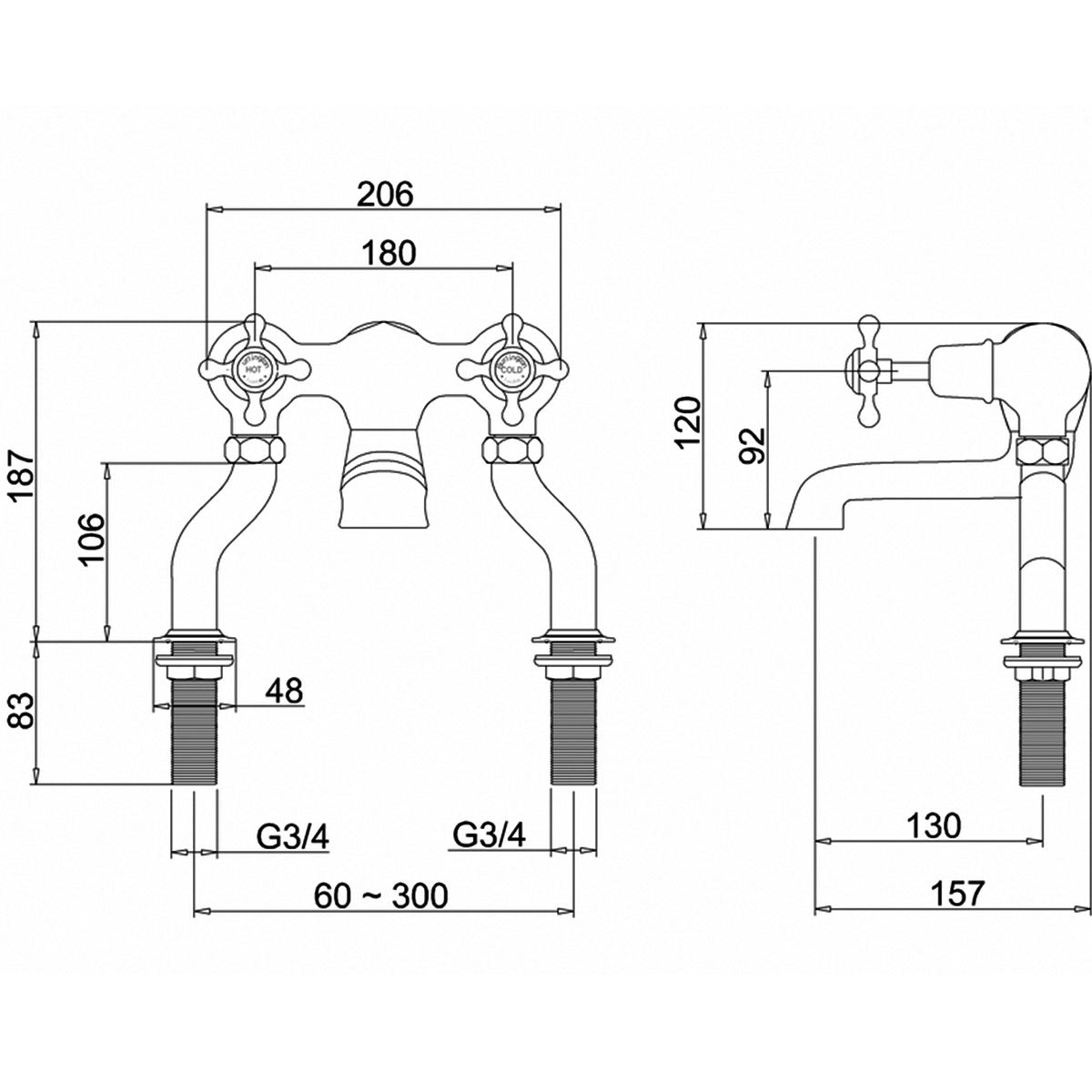 Burlington Claremont Deck Mounted Bath Filler Deluxe Bathrooms Ireland