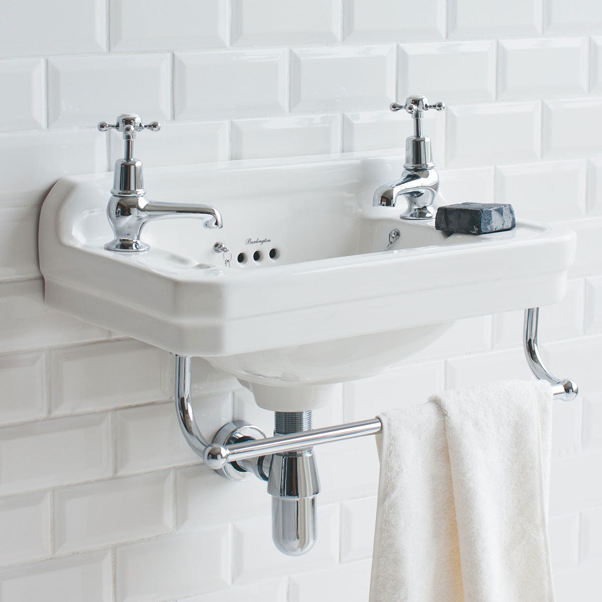 Burlington Edwardian 510 Cloakroom Washbasin Rectangular 2 Taps Towel Rail Feature Deluxe Bathrooms Ireland