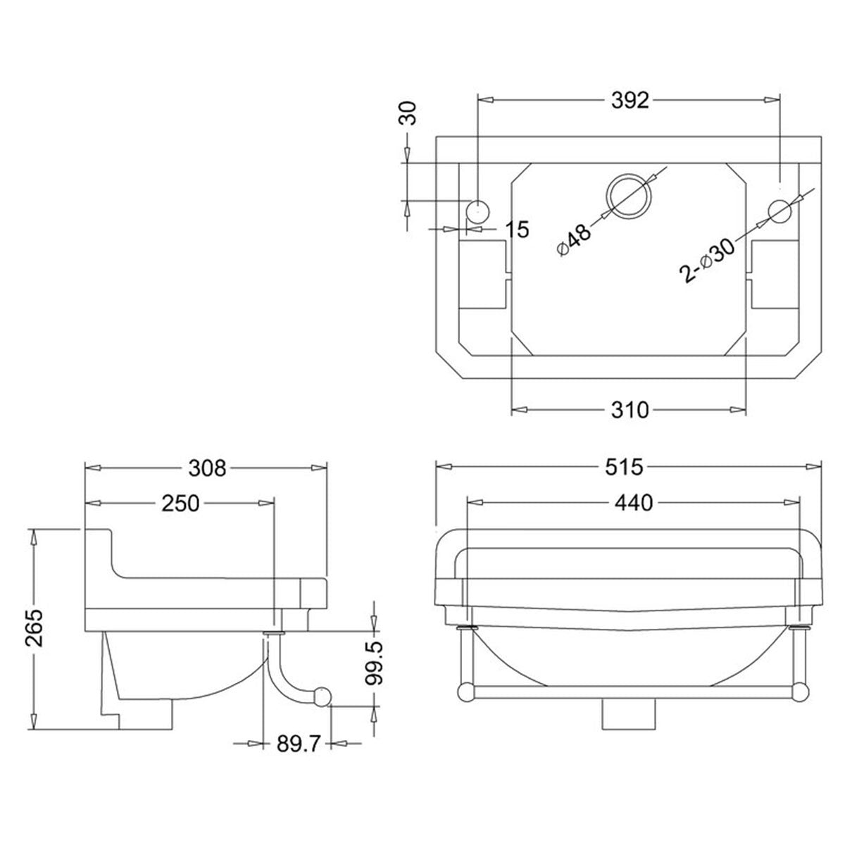 Burlington Edwardian 510 Cloakroom Washbasin Rectangular Towel Rail Diagram Deluxe Bathrooms Ireland