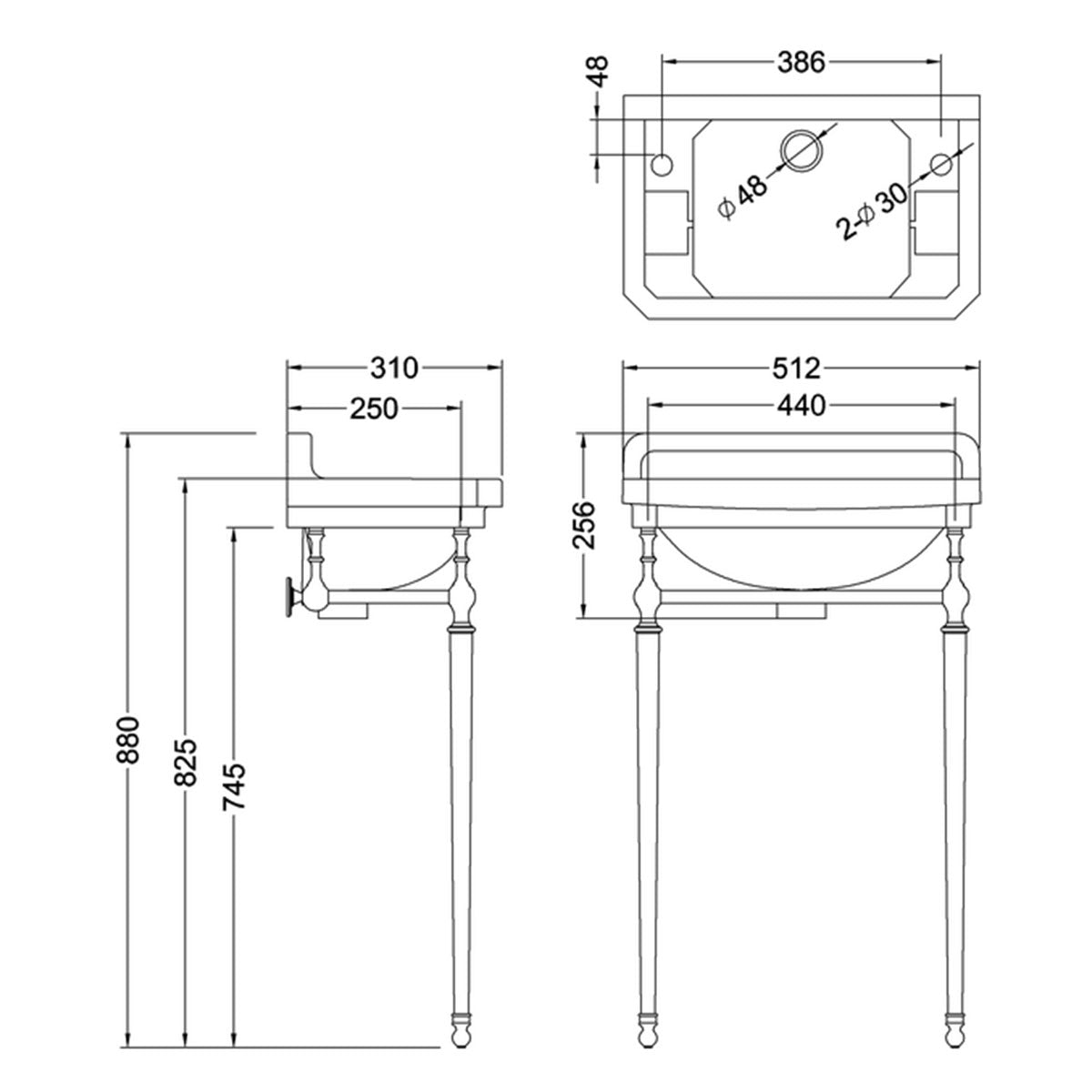 Burlington Edwardian Washstand 510 Rectangular Basin With Washstand Chrome Diagram Deluxe Bathrooms Ireland