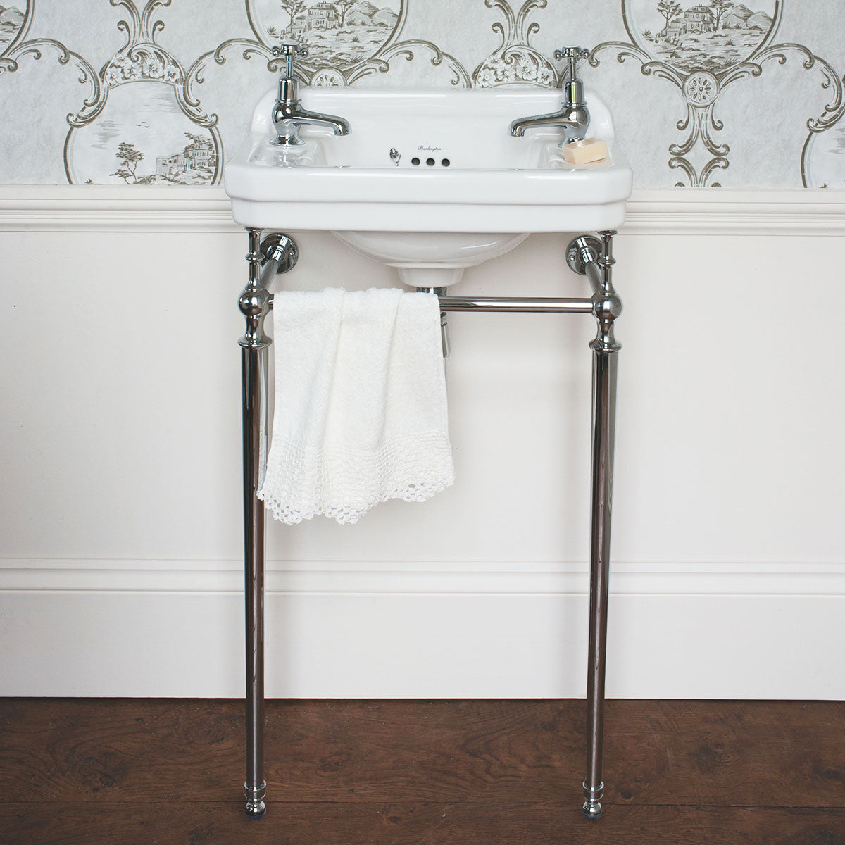Burlington Edwardian Washstand 510 Rectangular Basin With Washstand Chrome 2 Taps Feature Deluxe Bathrooms Ireland