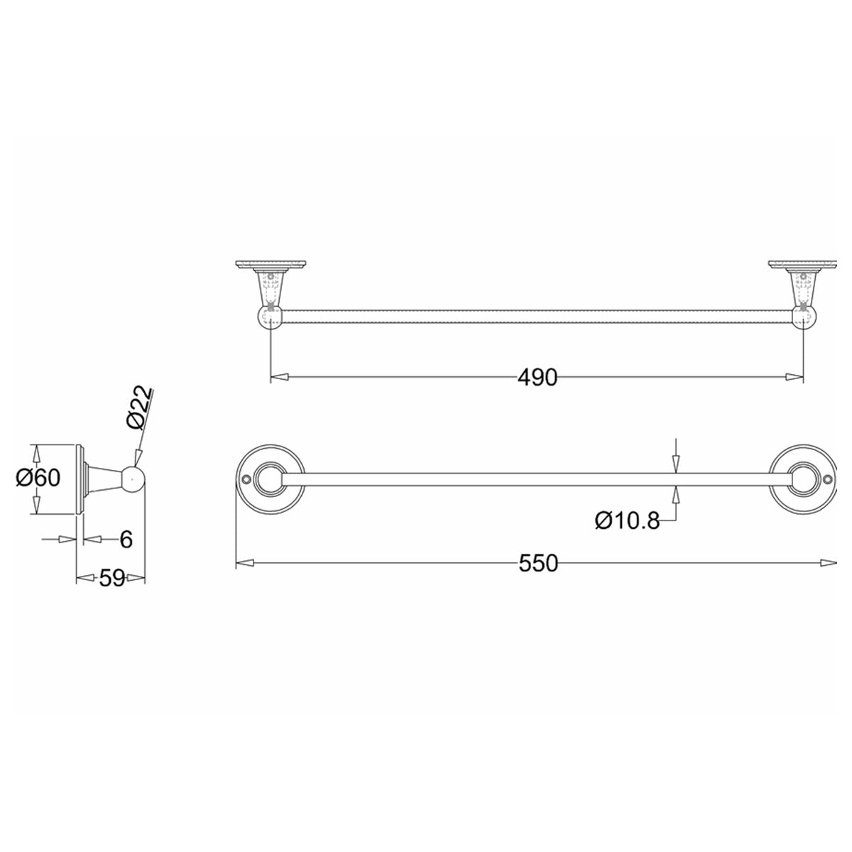 Burlington Single Towel Rail Chrome Diagram Deluxe Bathrooms Ireland