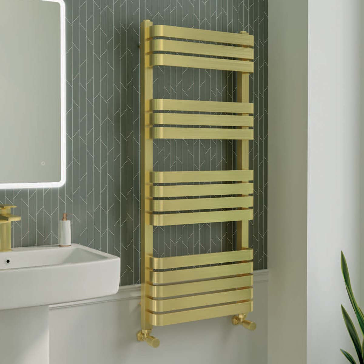Camden Brushed Brass Heated Towel Rail 1200x500mm