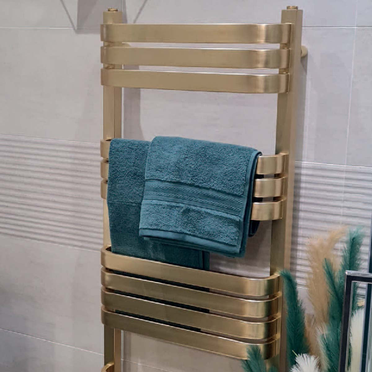 Camden Brushed Brass Heated Towel Rail 1200x500mm