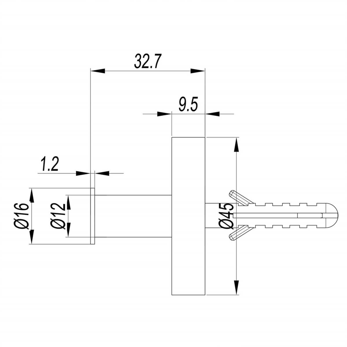 Crosswater 3ONE6 Robe Hook 316 Stainless Steel Dimensions