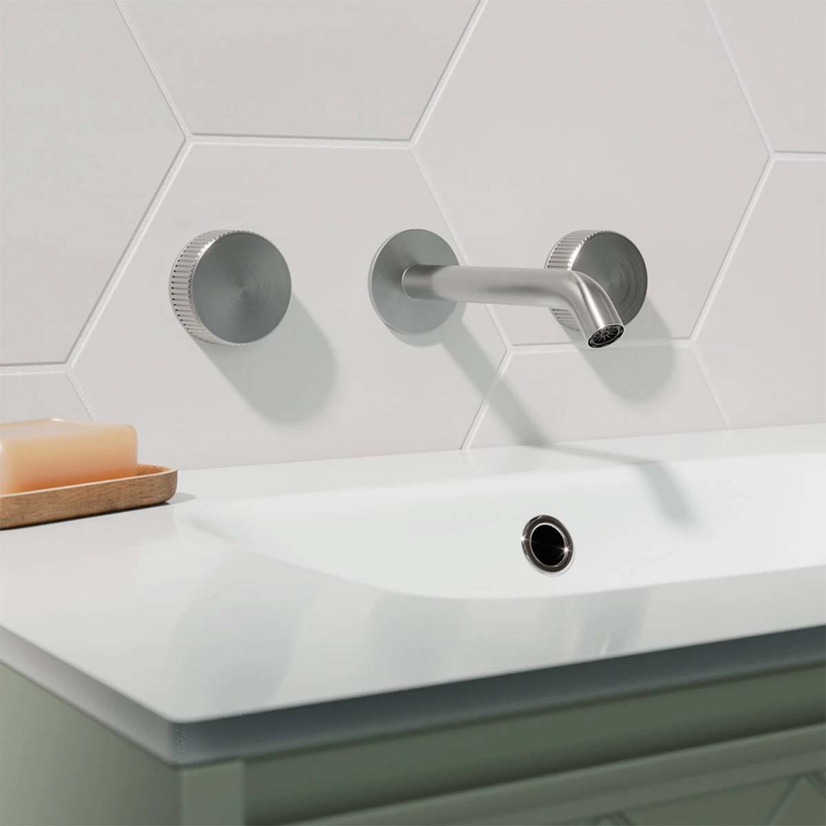 Crosswater 3ONE6 3 Hole Wall Mounted Basin Mixer Tap - Stainless Steel Lifestyle