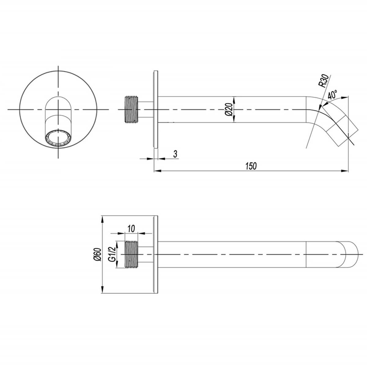 Crosswater 3one6 Bath Spout Stainless Steel Dimensions