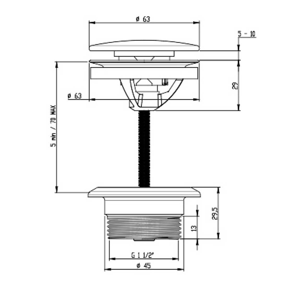 Crosswater 3ONE6 Universal Basin Click-Clack Waste - 316 Stainless Steel Dimensions