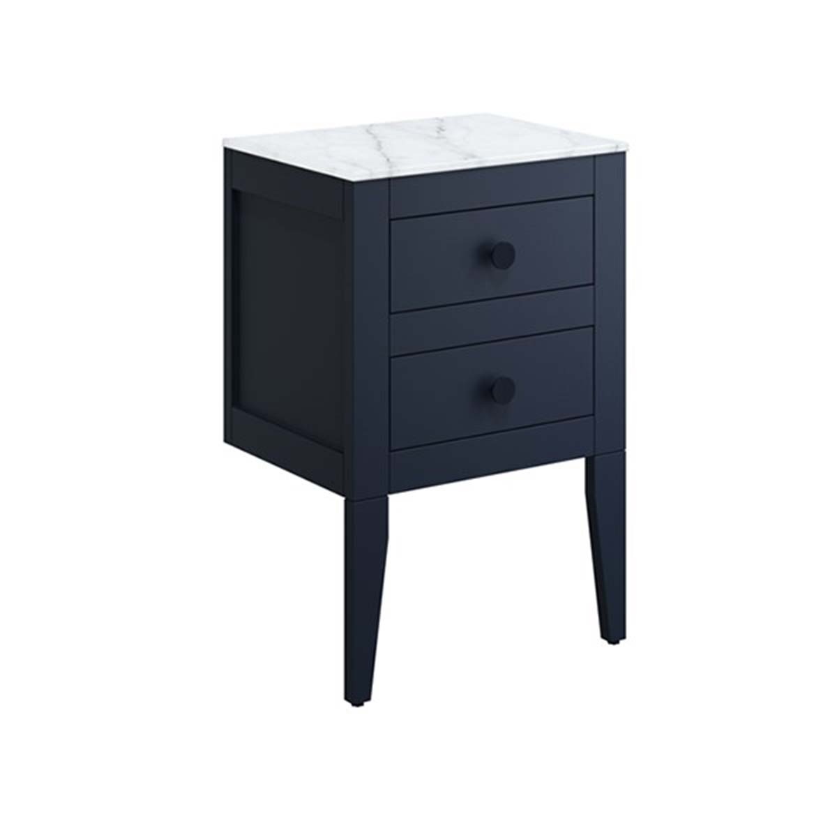 crosswater canvass 2 drawer wall hung vanity unit with carrara marble effect worktop deep indigo blue