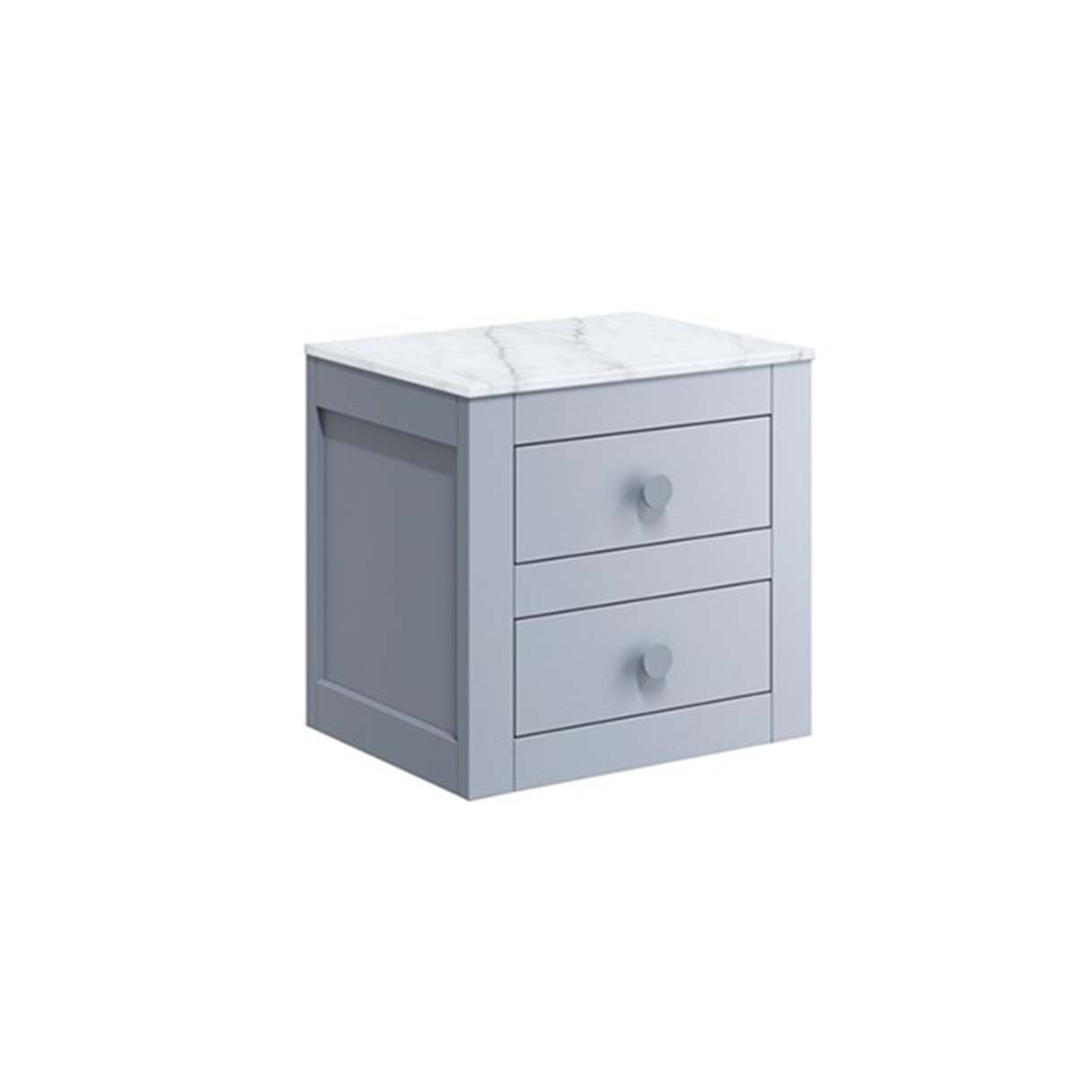 crosswater canvass 2 drawer wall hung vanity unit with carrara marble effect worktop storm grey matt