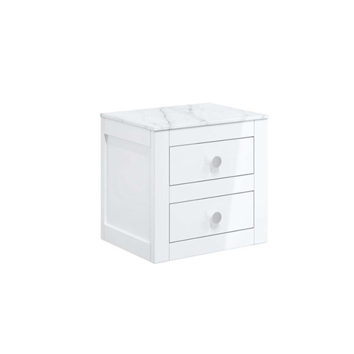 crosswater canvass 2 drawer wall hung vanity unit with carrara marble effect worktop white gloss