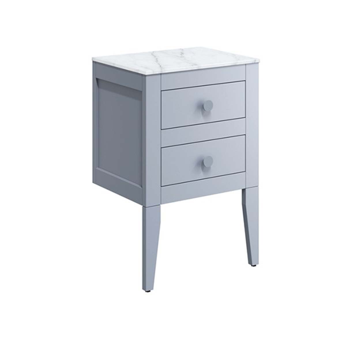 crosswater canvass 2 drawer wall hung vanity unit with carrara marble effect worktop storm grey matt
