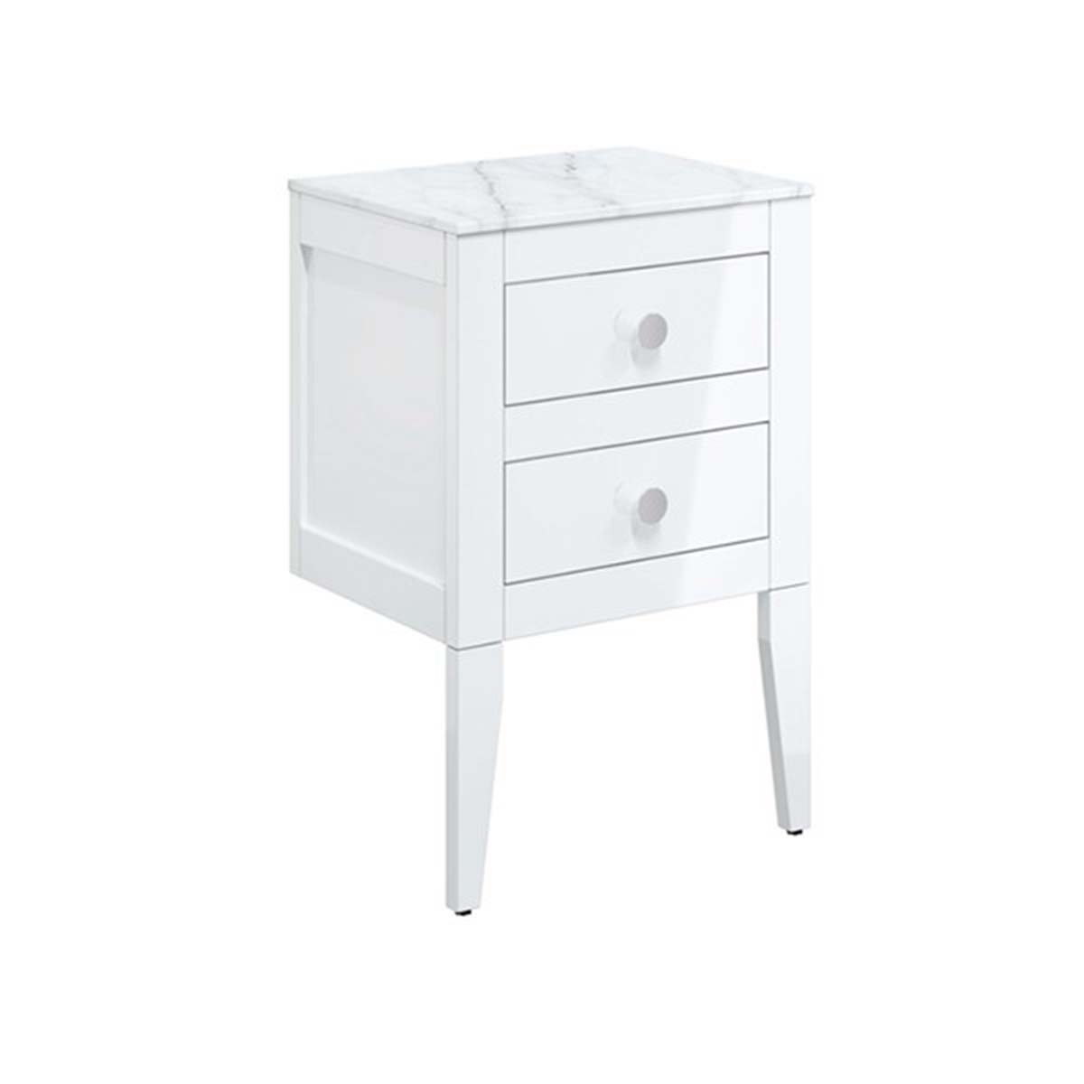 crosswater canvass 2 drawer wall hung vanity unit with carrara marble effect worktop white gloss